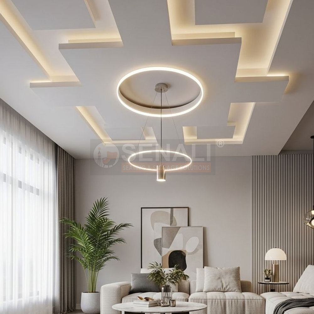 Modern commercial false ceiling contractors completing a project near Redhills Chennai