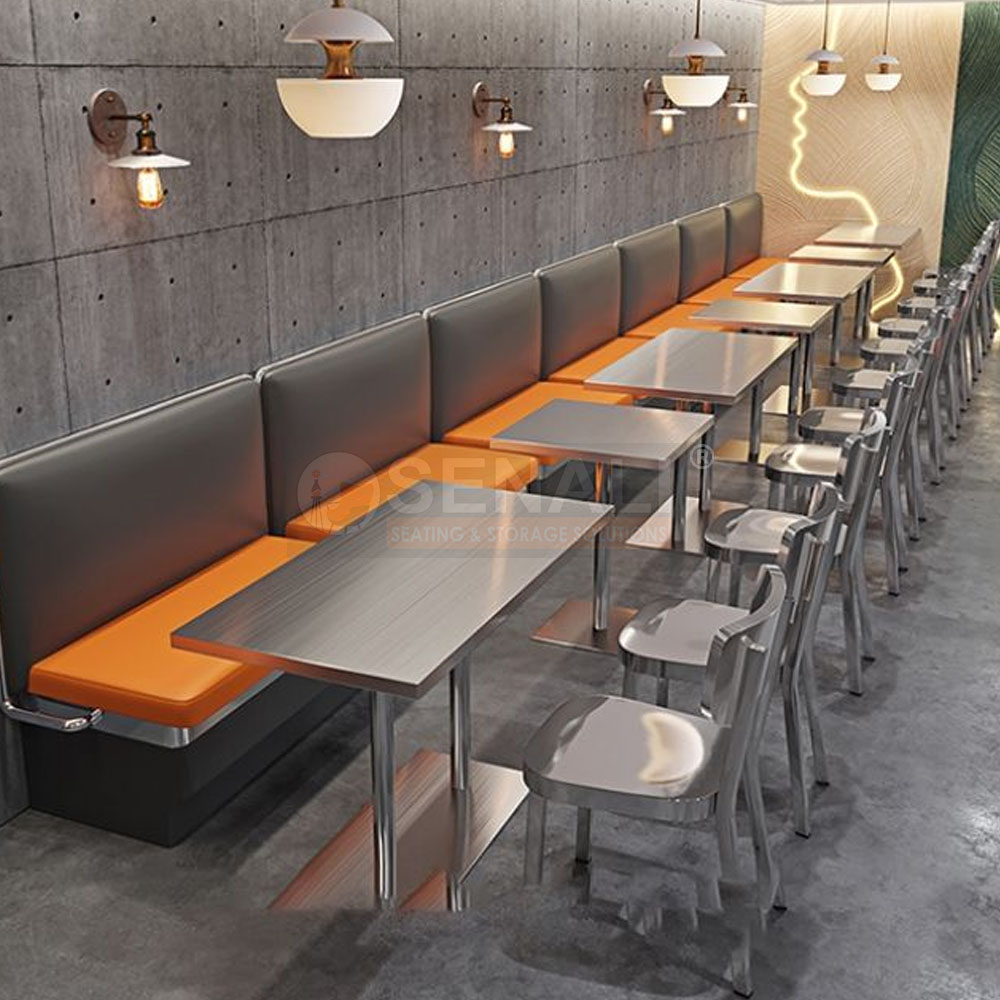 Contemporary food court dining tables with vibrant molded chairs supplied in Chennai