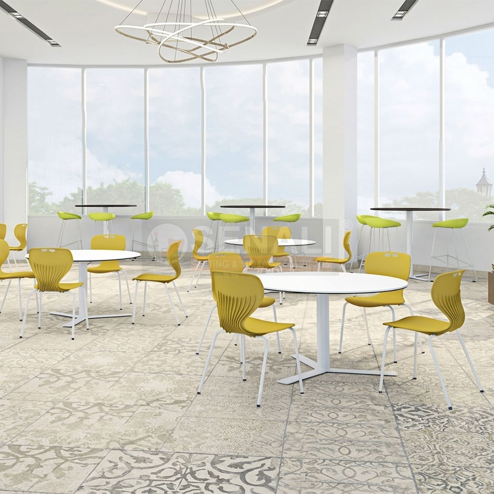 Commercial cafeteria table manufacturers in Chennai featuring 4-seater dining tables and ergonomic chairs