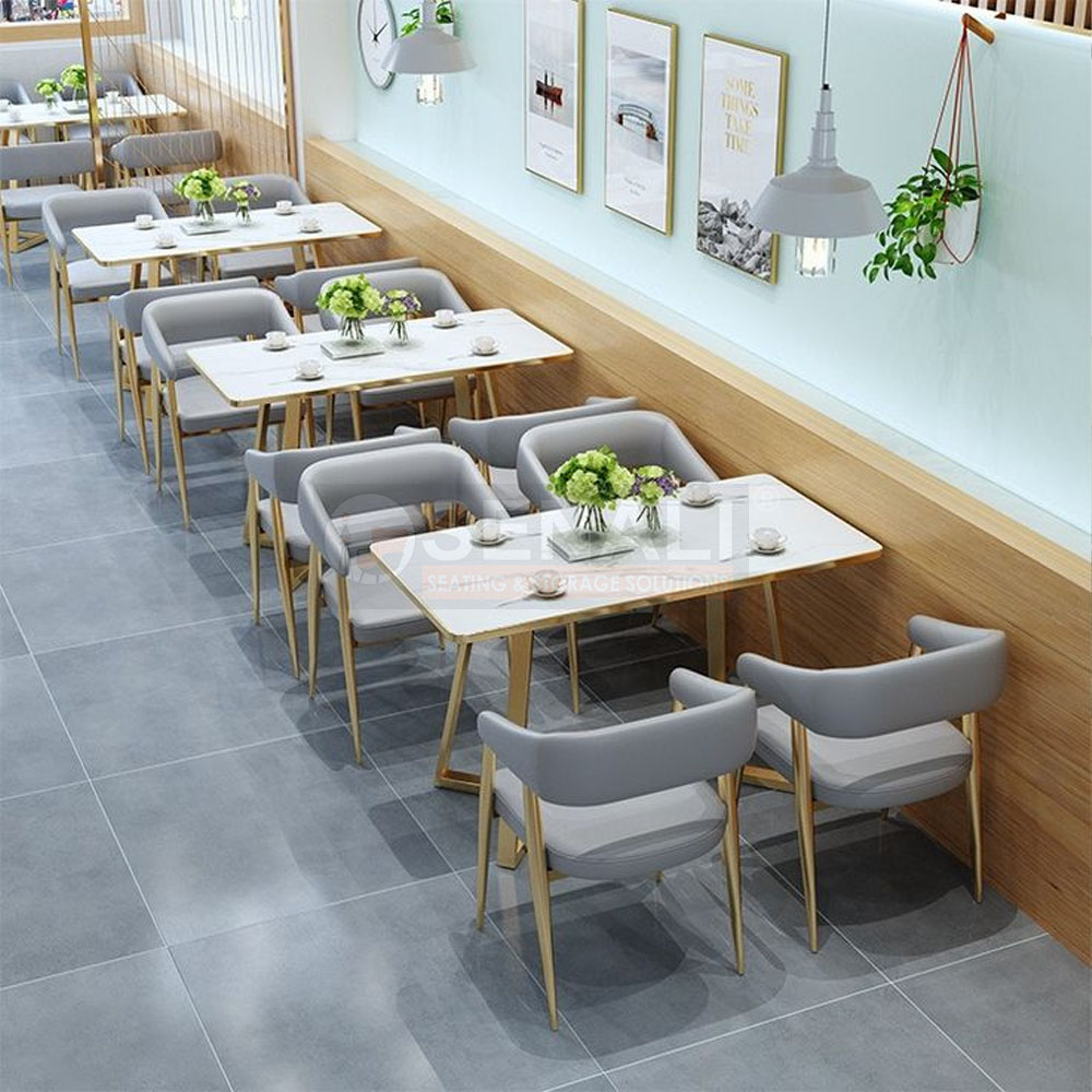 Modern cafe height dining tables with powder-coated metal frame structure