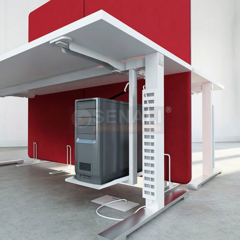 Linear Office Benching with Desktop Aluminum Pop-Up Boxes