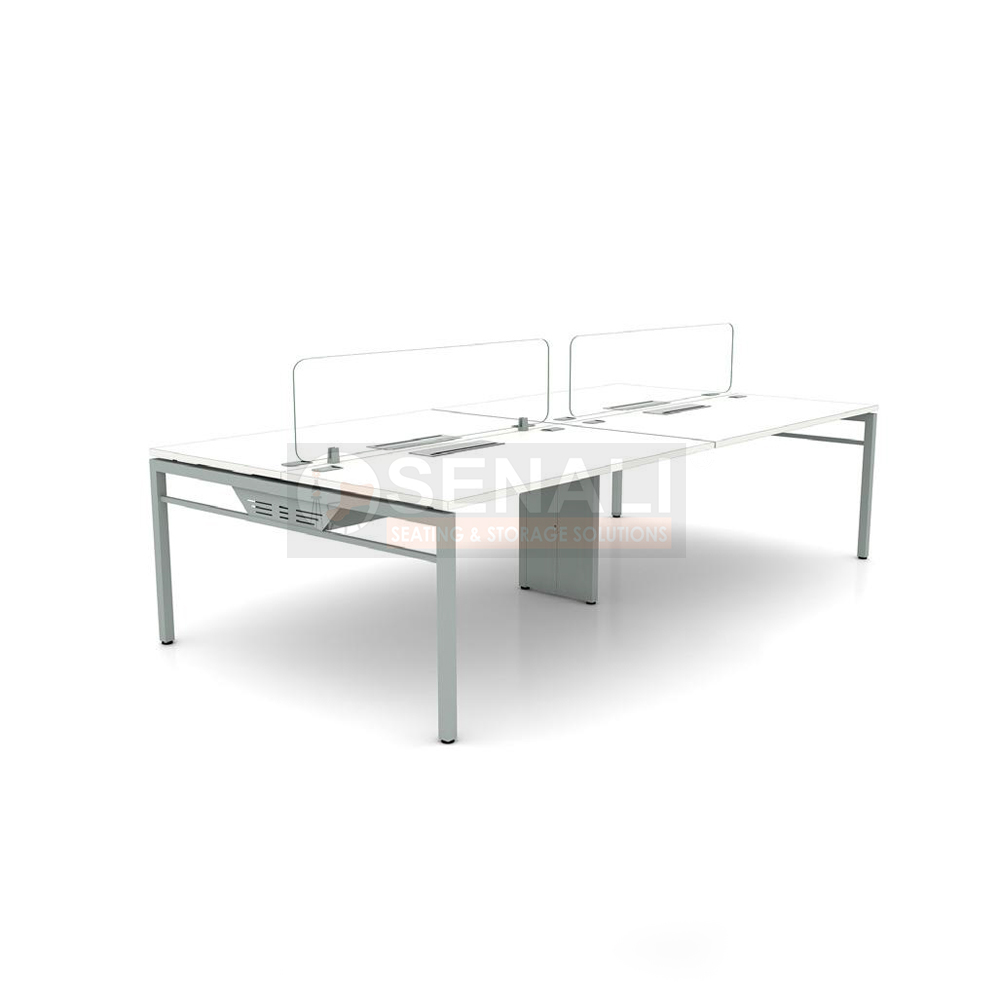 Linear Office Desk Cluster with Integrated Wire Raceways