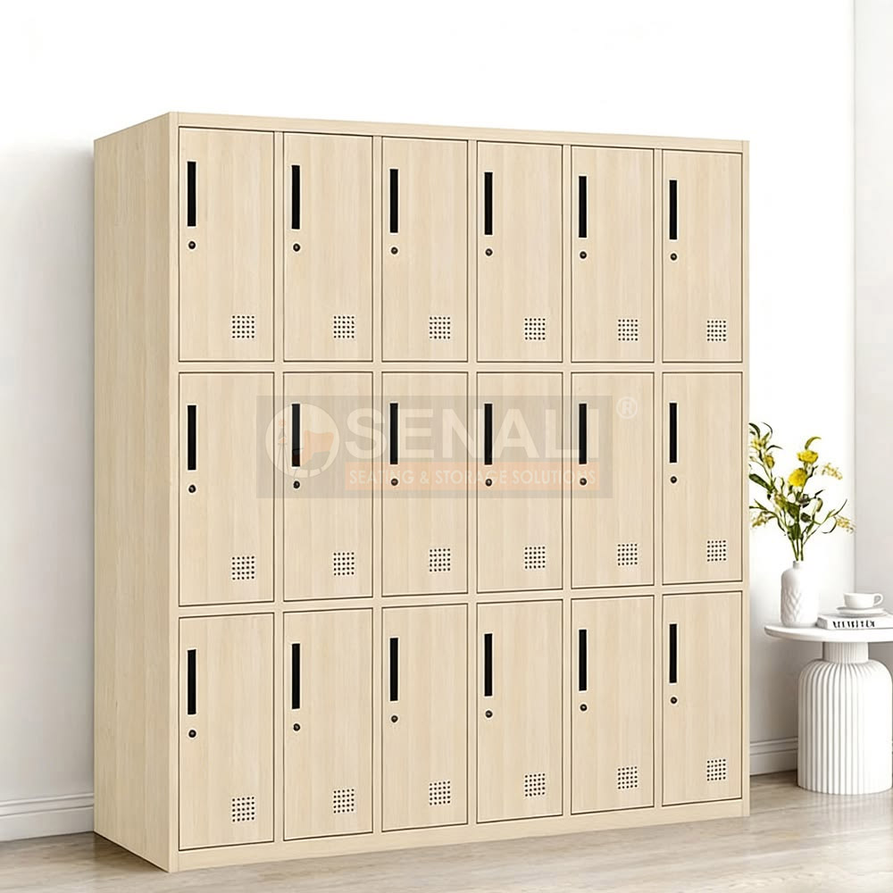 Commercial office locker manufacturers in Chennai featuring metal and wooden storage units