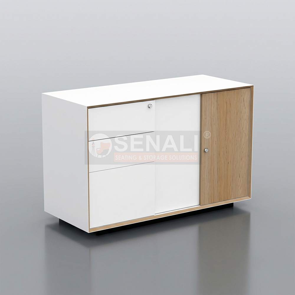 Flexible multi-purpose side storage cabinet with castors