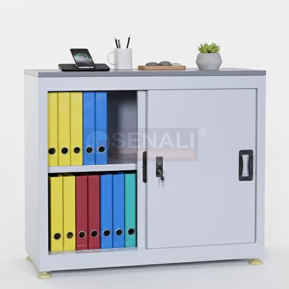 Space Saving Sliding Door Office Credenza and File Cabinet