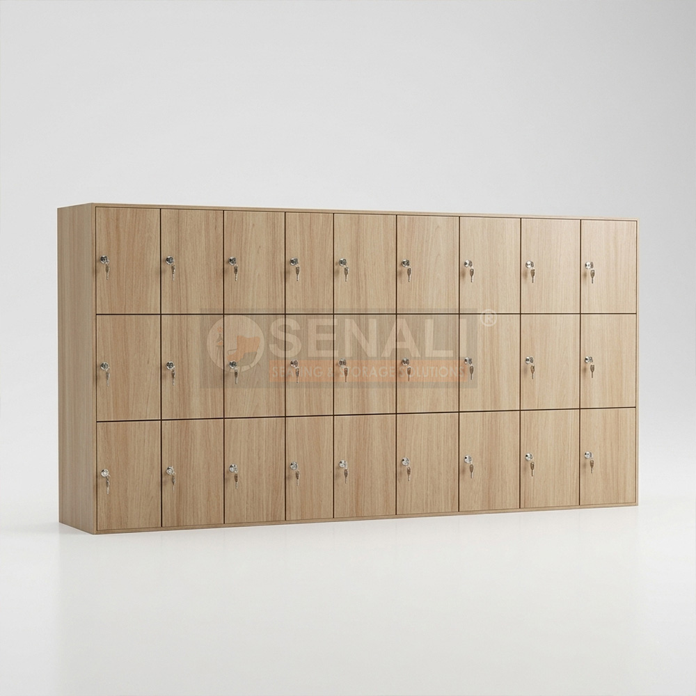 Full height wooden laminate filing cabinet with swing doors