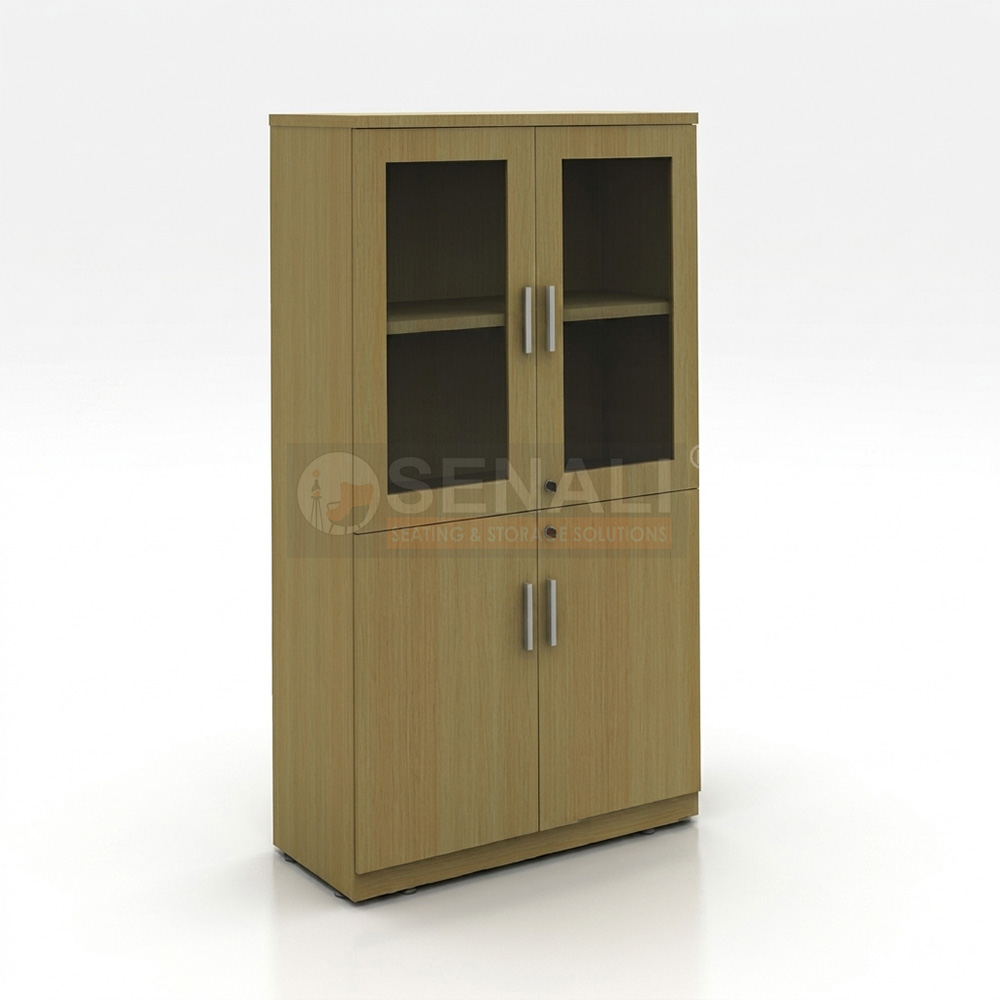Under-desk swing door storage unit for workstations