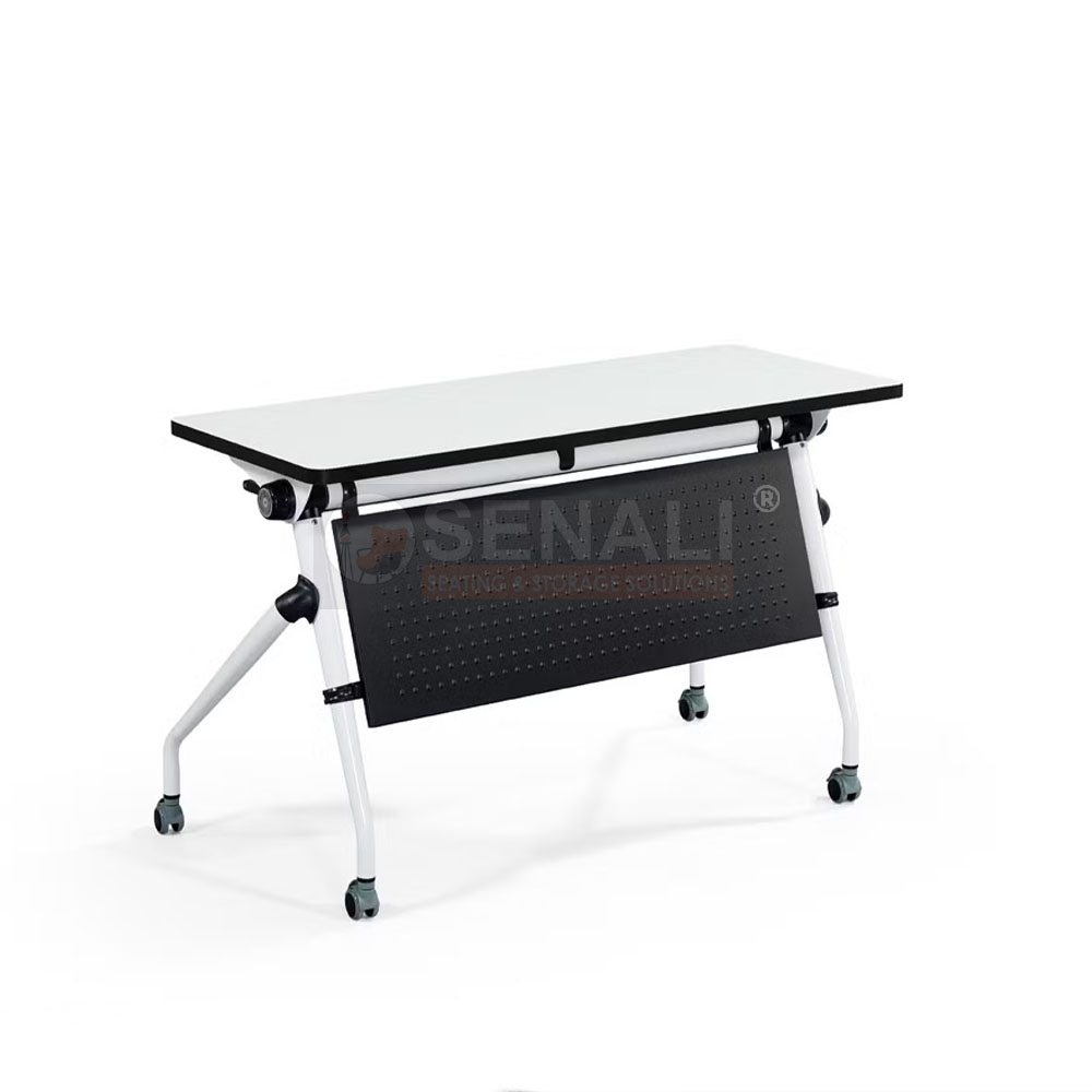 Modern flip-top training table setup in corporate learning room