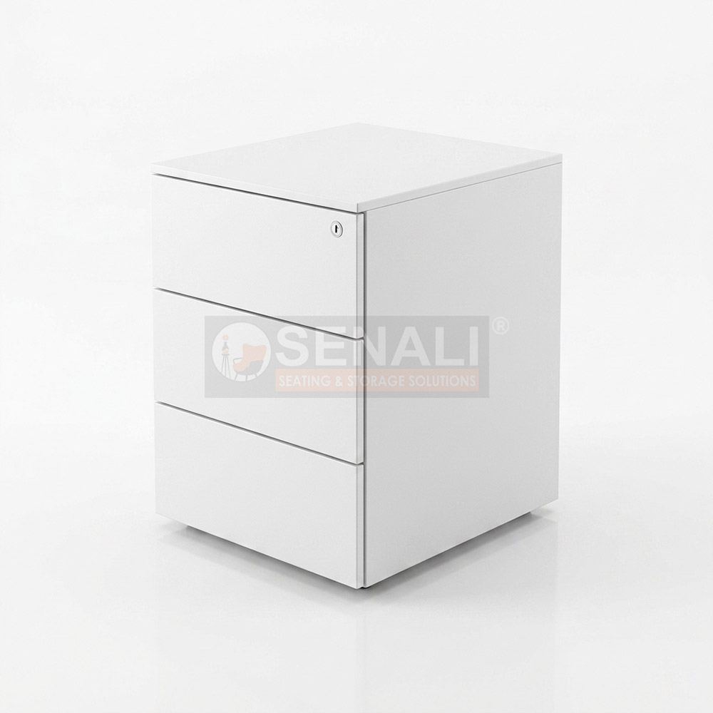 Under desk wooden pedestal storage unit in teak laminate finish