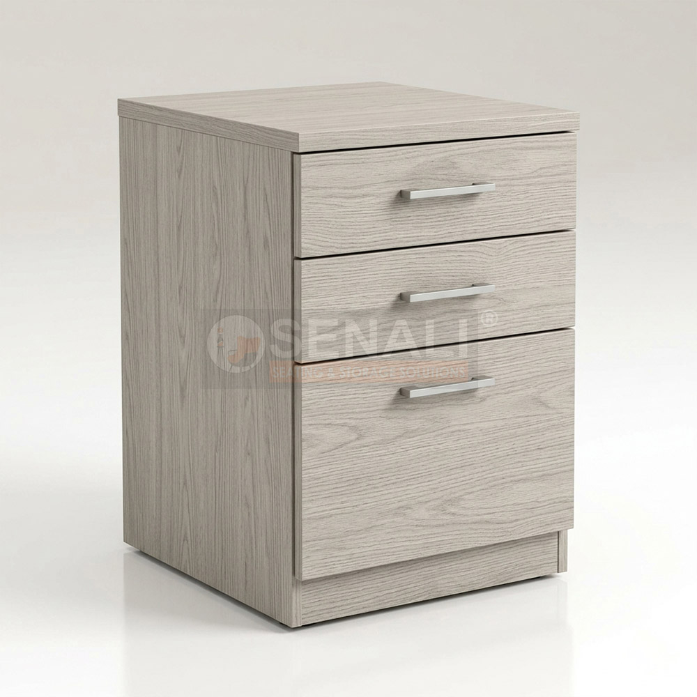Mobile wooden pedestal unit with smooth castor wheels
