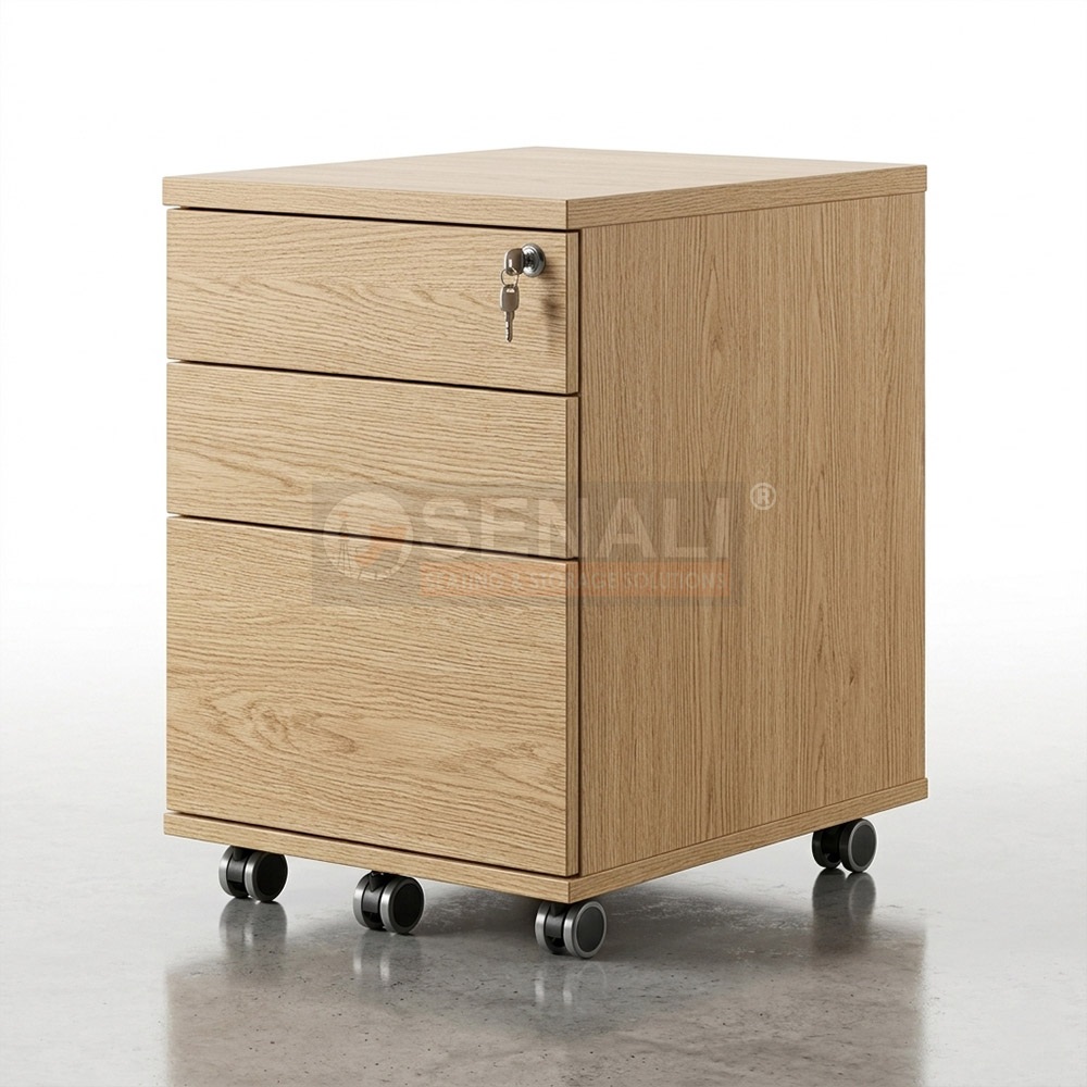 Compact wooden workstation pedestal with full extension runners