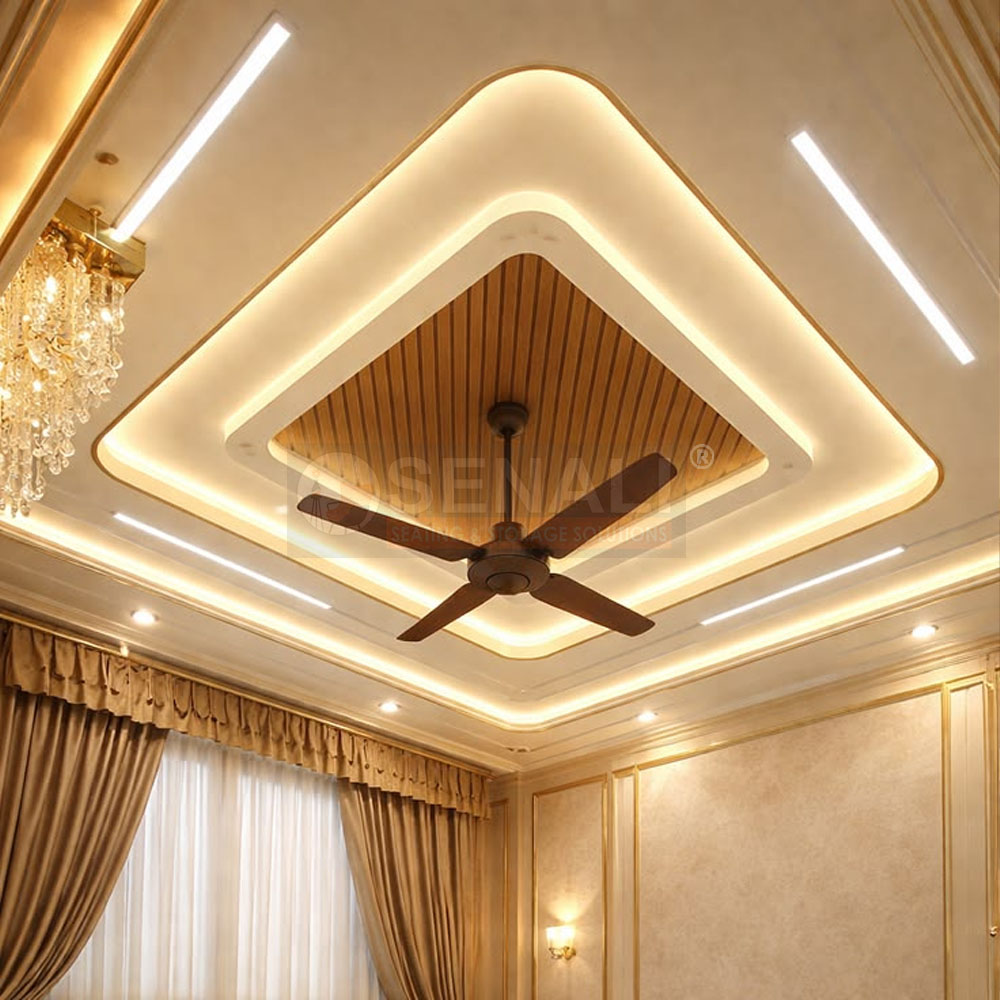 Modern Reception False Ceiling with Profile Lighting and Curved POP Detailing