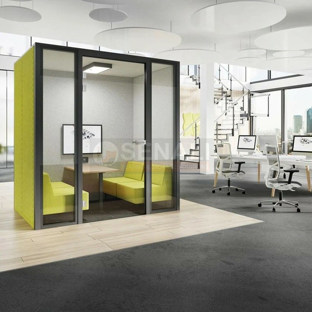 Soundproof Video Conference Call Booth with Power Outlets and Desk