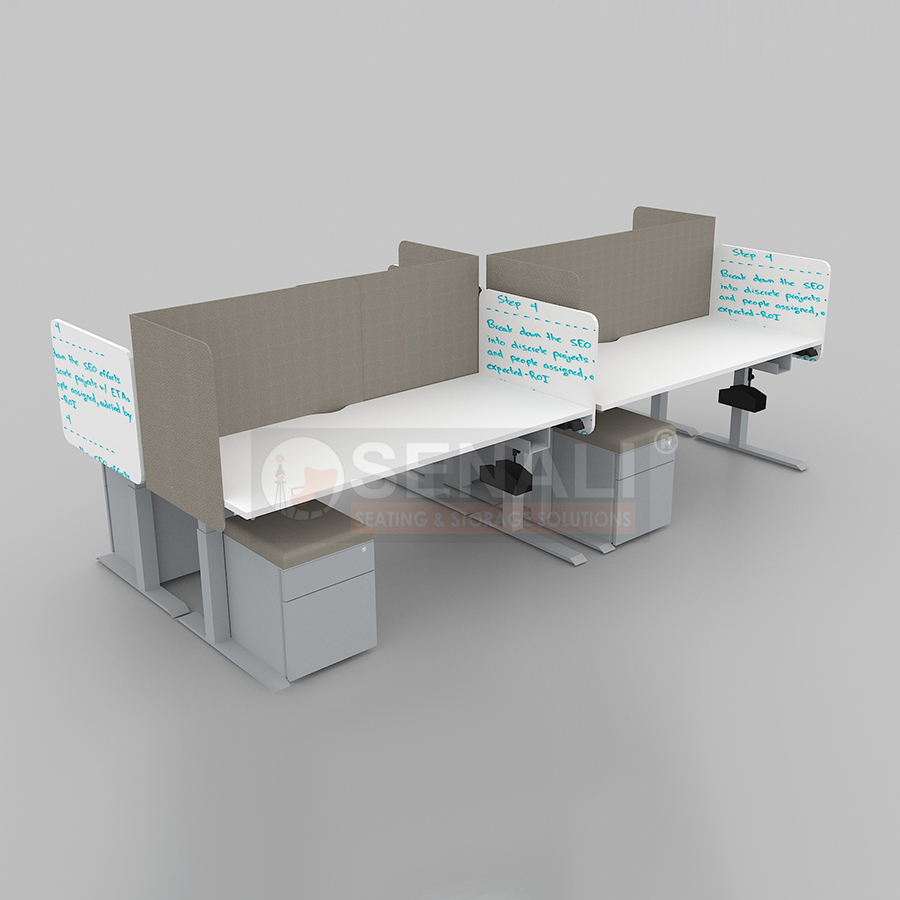 4-pod modular height adjustable workstation cluster