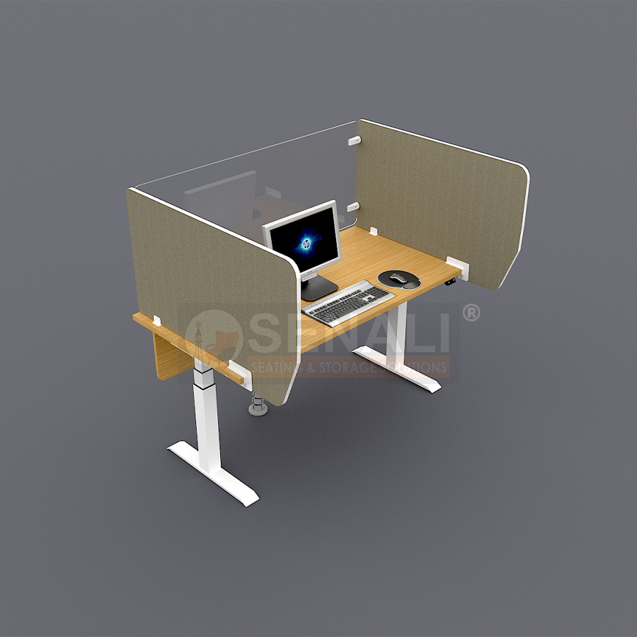 Wooden finish tabletop electric height adjustable workstation