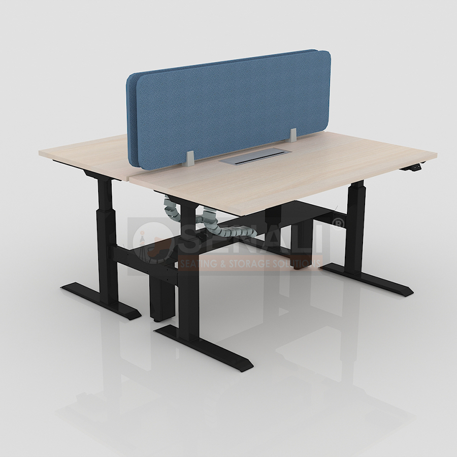 Executive sit stand desk with integrated wire snake