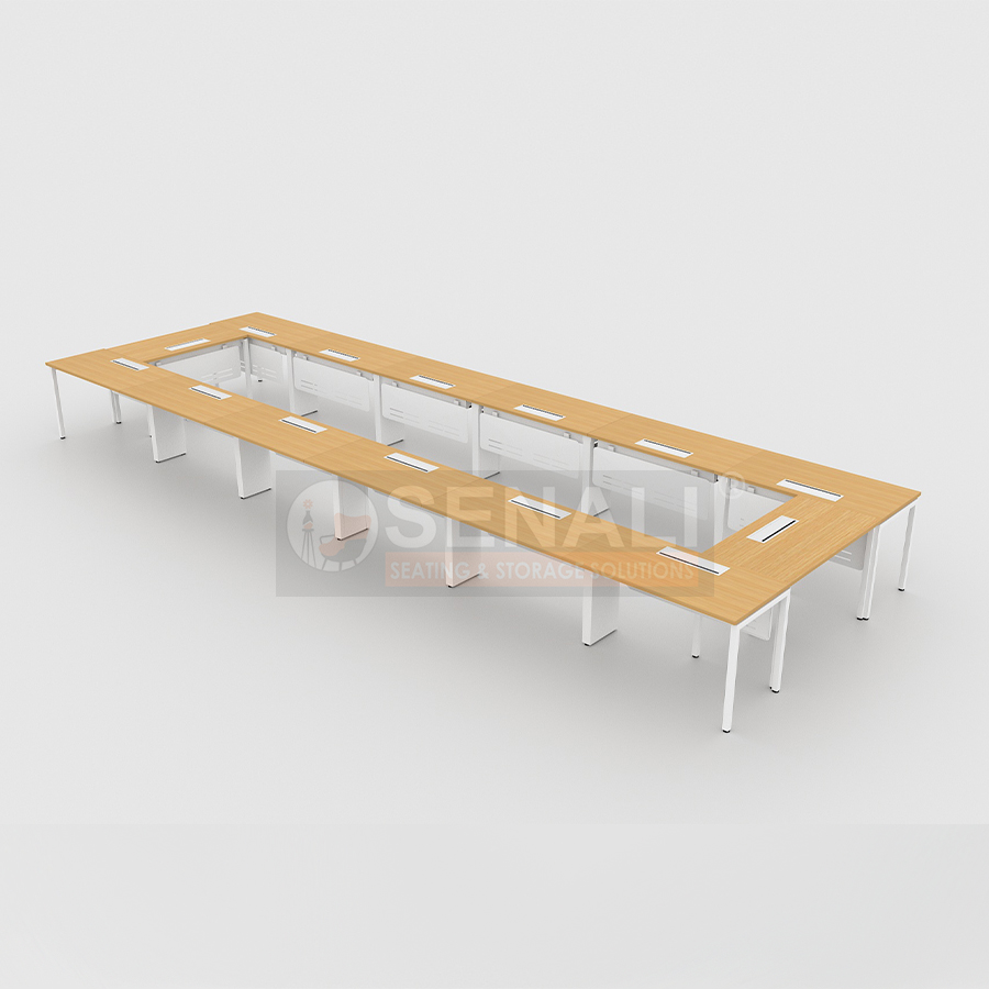 Compact 4-seater round glass top meeting desk
