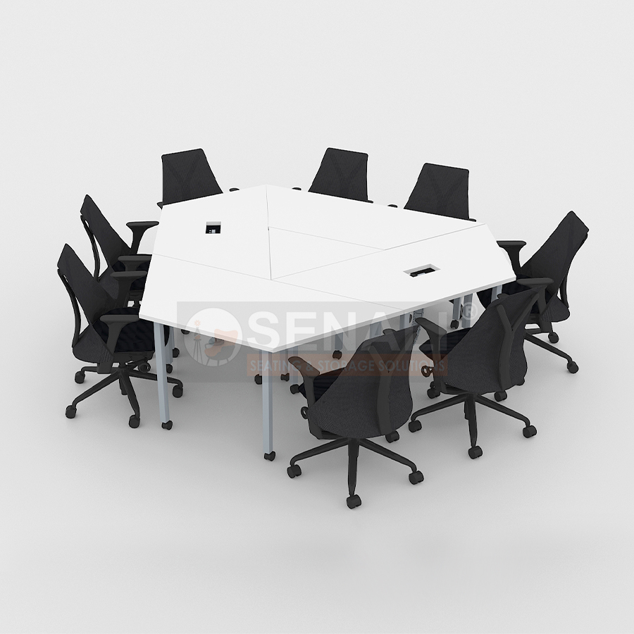 Oval conference meeting table with fluted wooden base