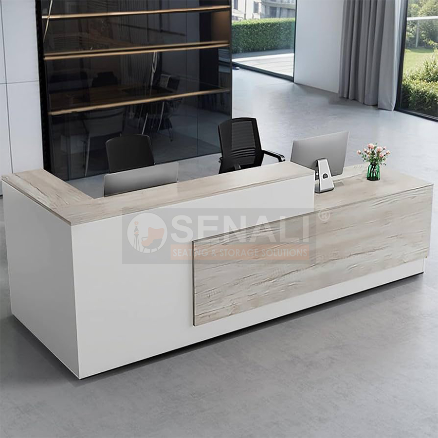 Curved hospitality hotel reception counter manufactured in Chennai