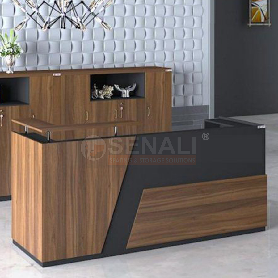 Backlit acrylic logo reception desk setup